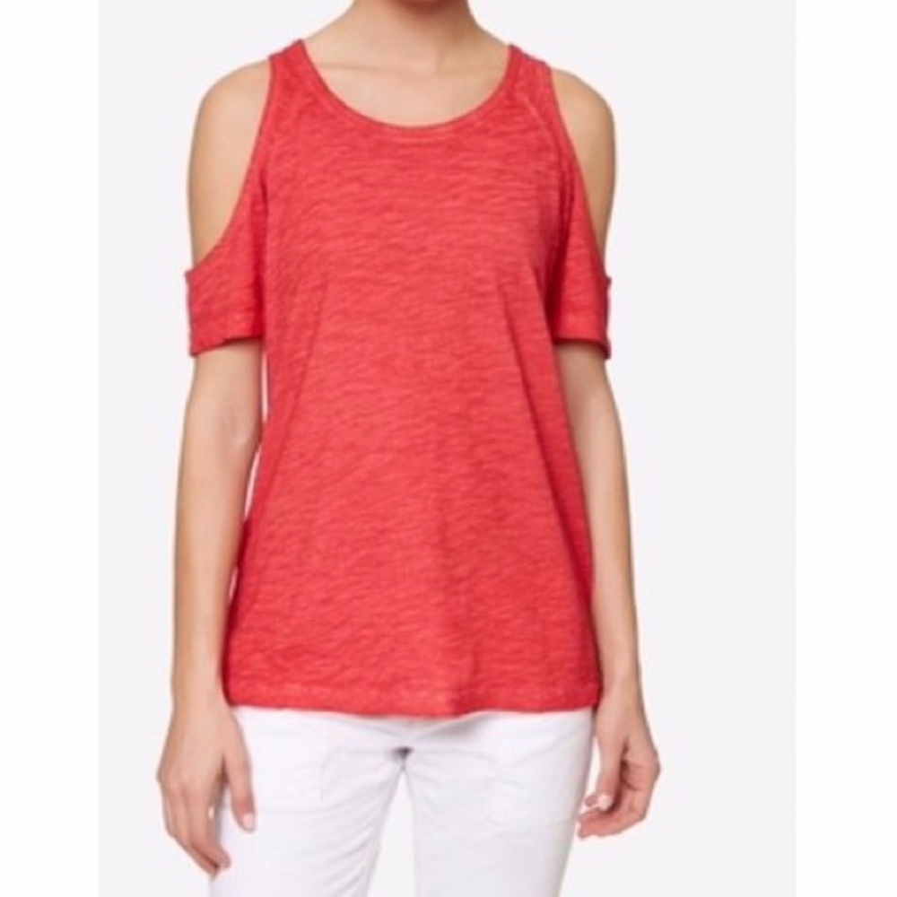 SANCTUARY Red Slub Knit Cold Shoulder Cotton Lou Tee T-Shirt Size XS
